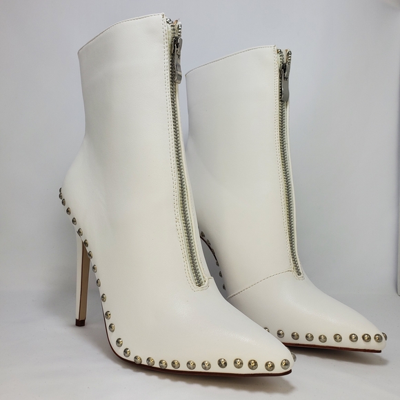 White Studded Ankle Boots - Picture 1 of 8